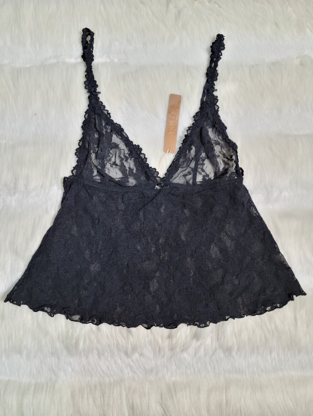 SKIMS Stretch Lace Triangle Cami Top Black Onyx XS NEW